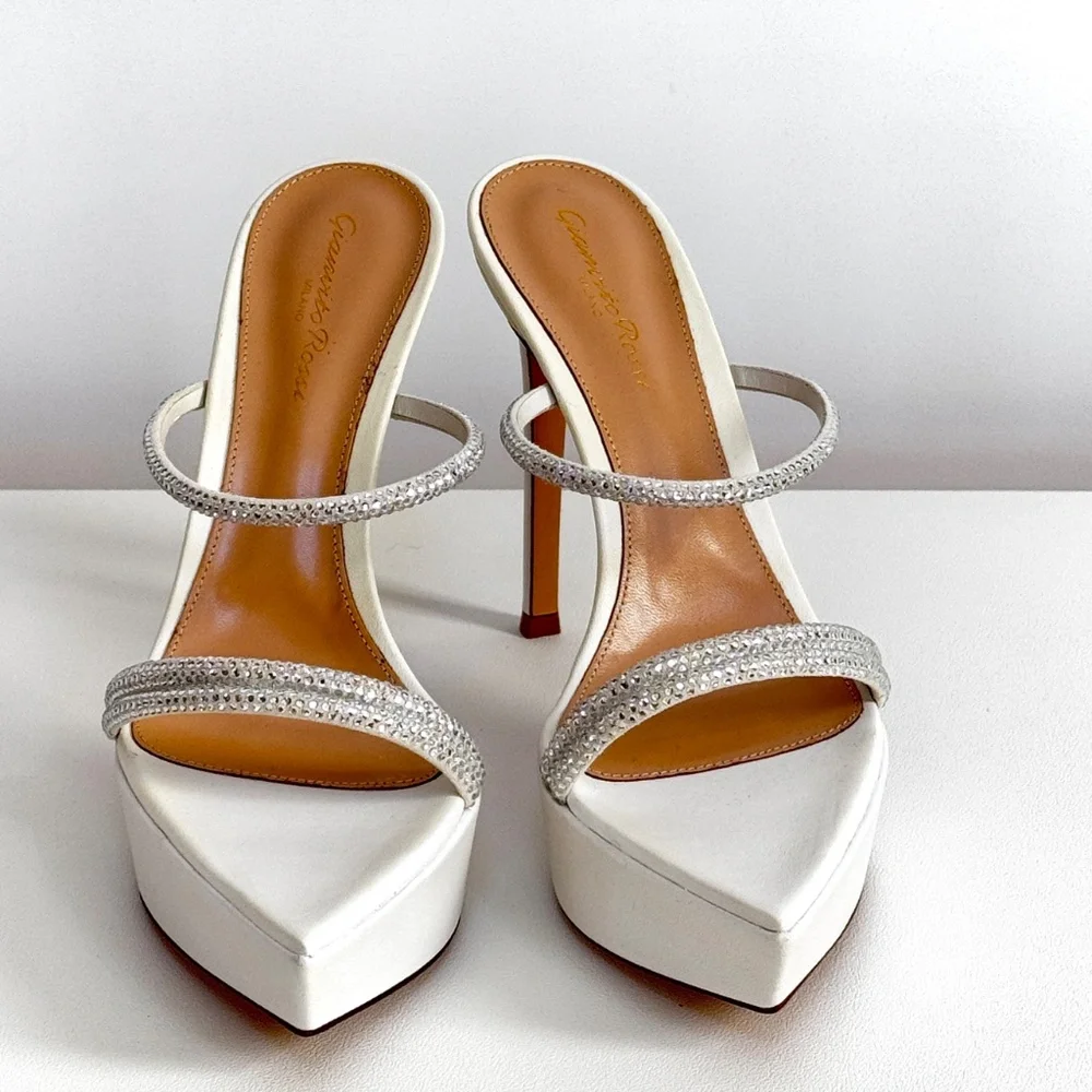 Gianvito Rossi White Cannes Crystal Platform Stiletto Sandals US9/IT39